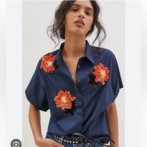 Anthropologie Dhruv Kapoor Navy Sequin Button Down Blouse